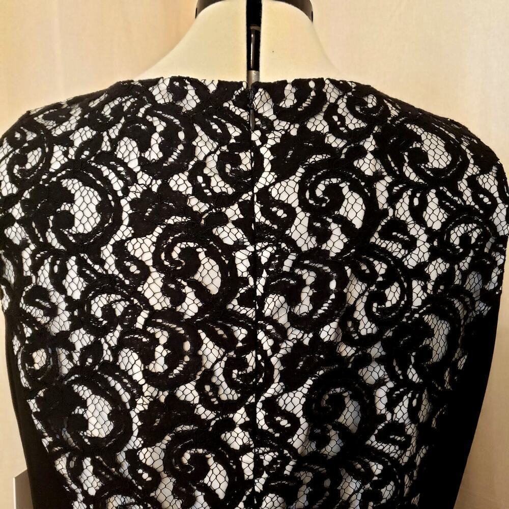 Calvin Klein Black White Sleeveless Lace Overlay Cocktail Party Dress | SZ 16W - Picture 9 of 13